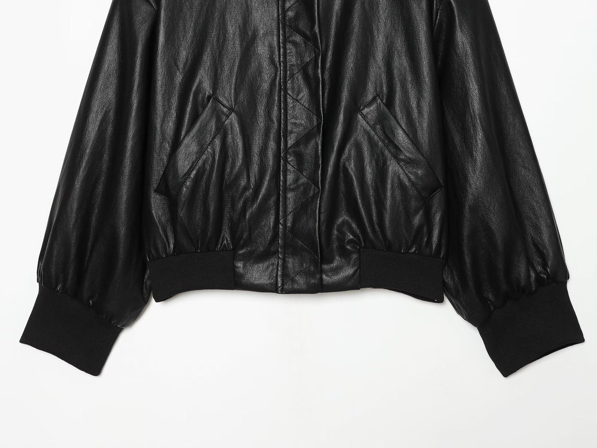 Women's leather effect short pilot jacket Coat