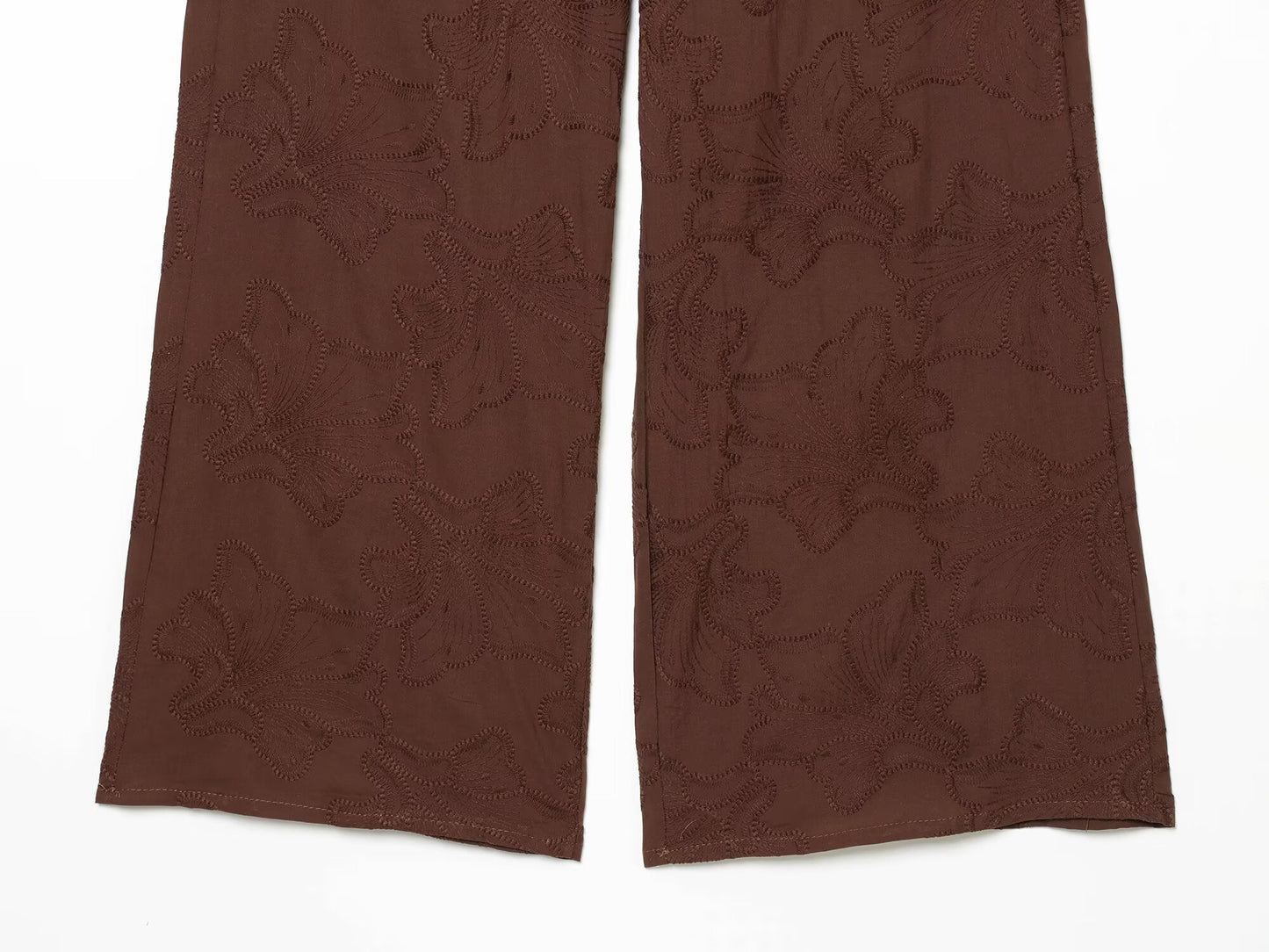 suit Women's 2 pieces O Neck embroidered top+Pants