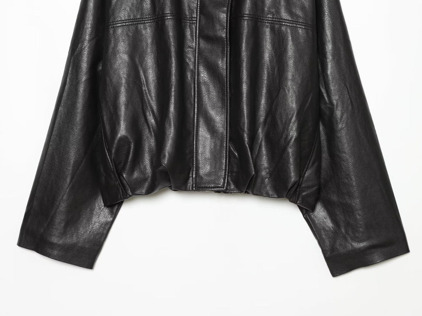 Women's bubble hem imitation leather oversized jacket