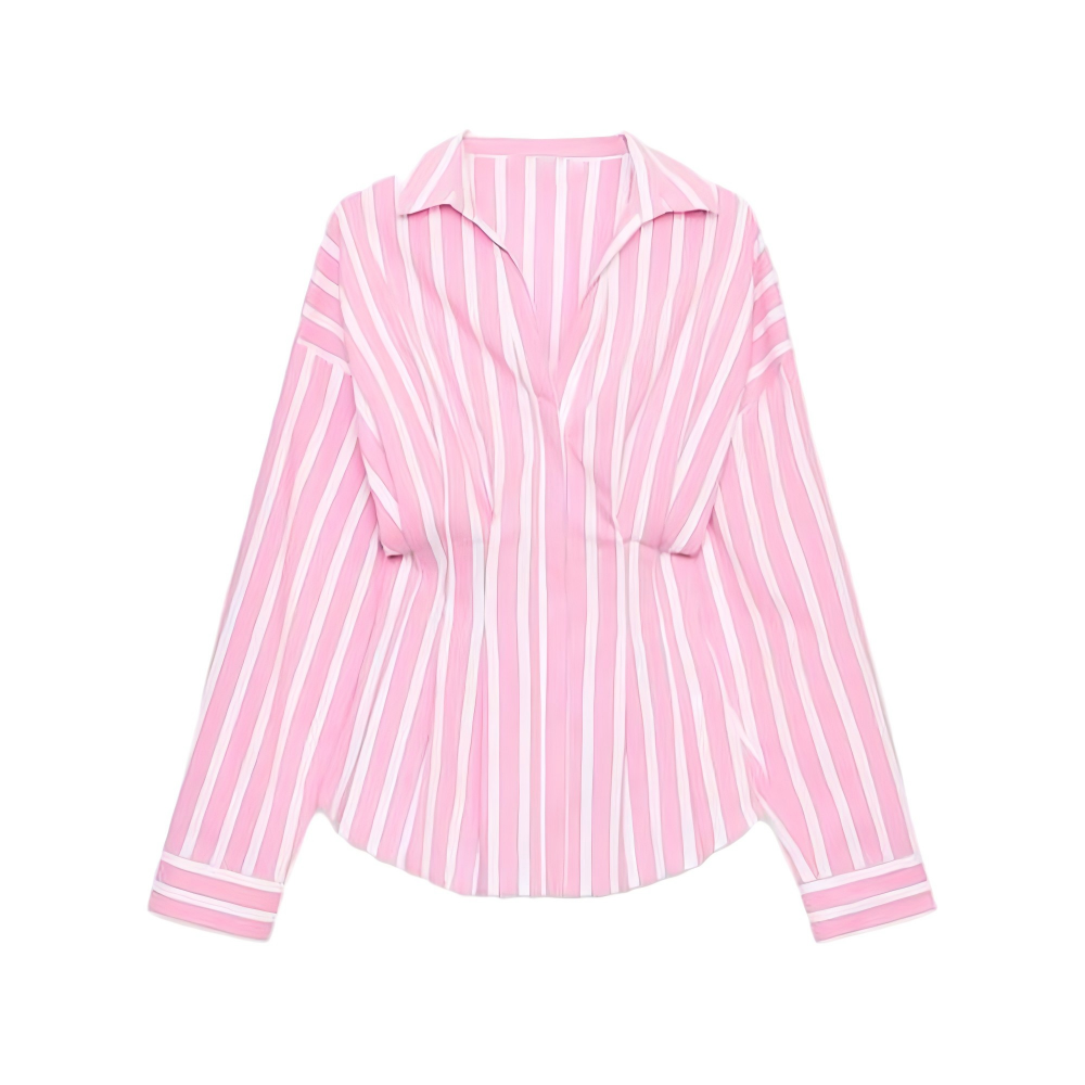 Women's pleated decorative casual poplin shirt