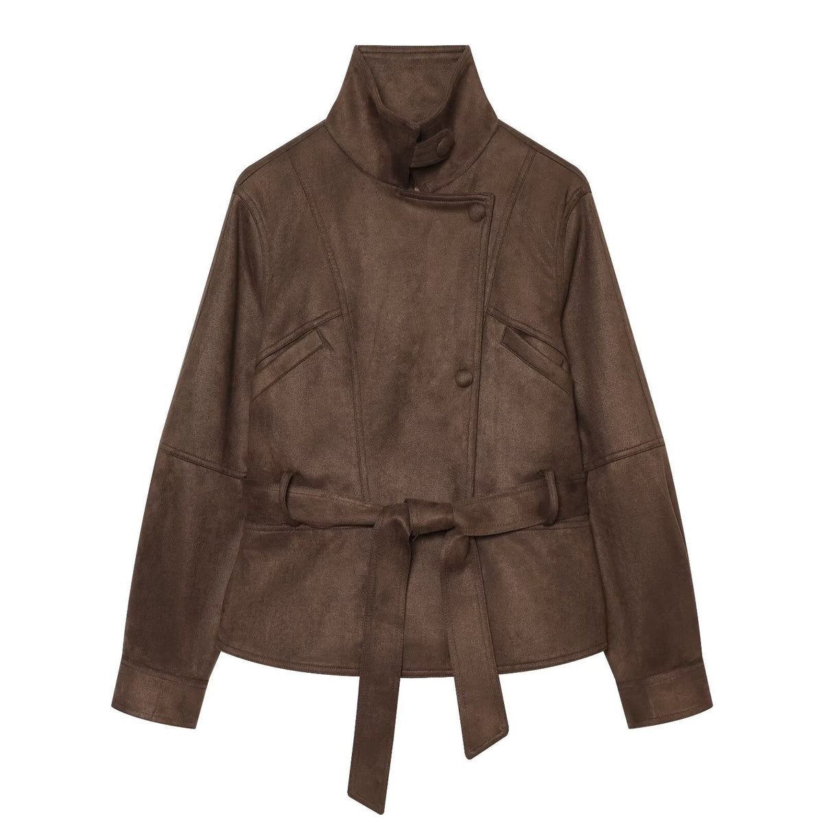 Women's with belt suede short slim jacket Coat
