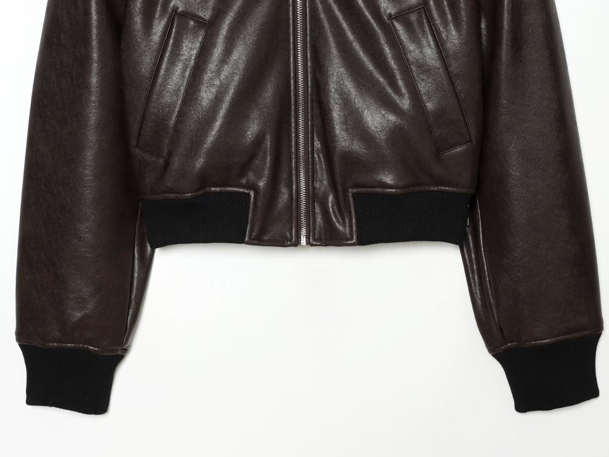 Women's short leather effect pilot jacket Coat