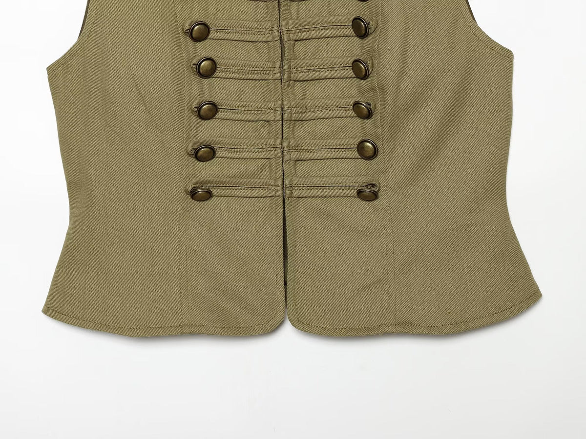 suit Women's 2 pieces button decoration short cotton vest+shorts