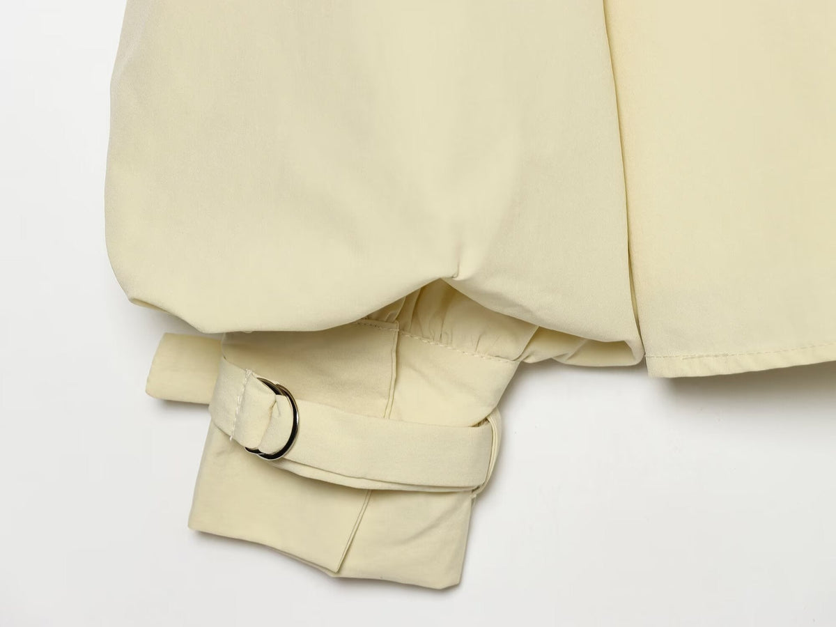 Women's metal buckle decorative poplin shirt
