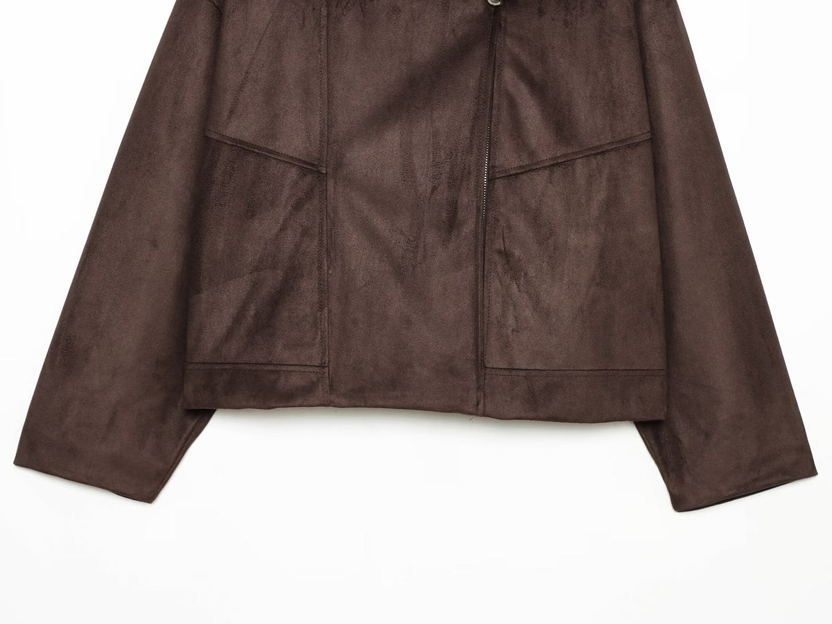 Women's suede textured large collar pilot jacket Coat