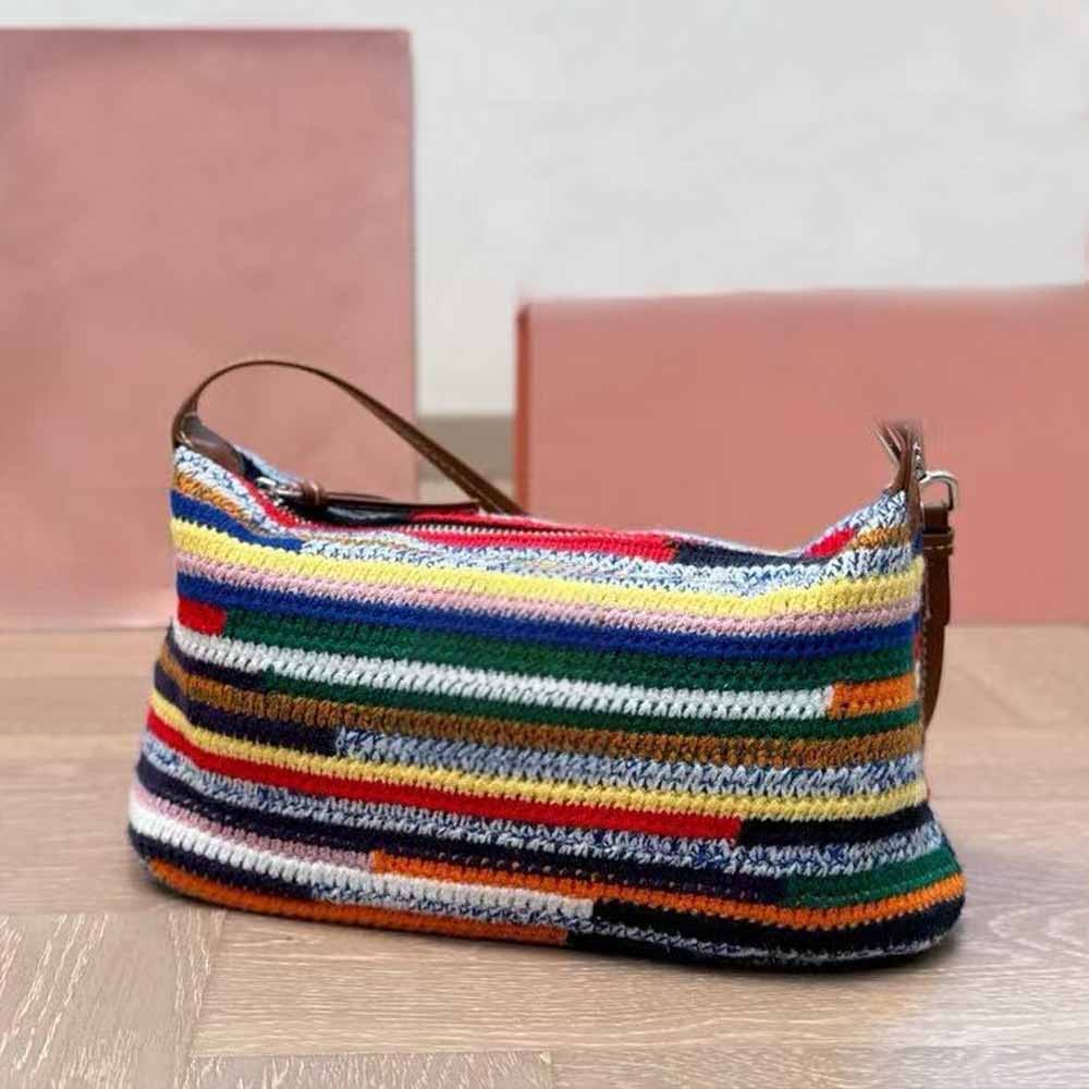 Women's new contrast straw bag horizontal shoulder diagonal bag