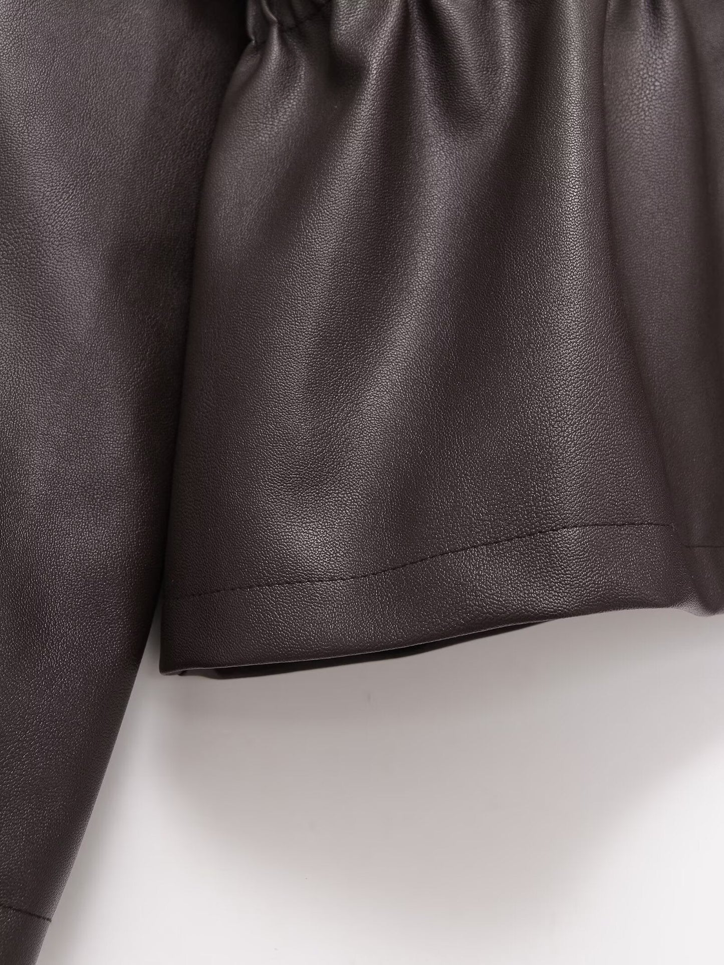 Women's elastic waist lapel Faux Leather jacket Coat
