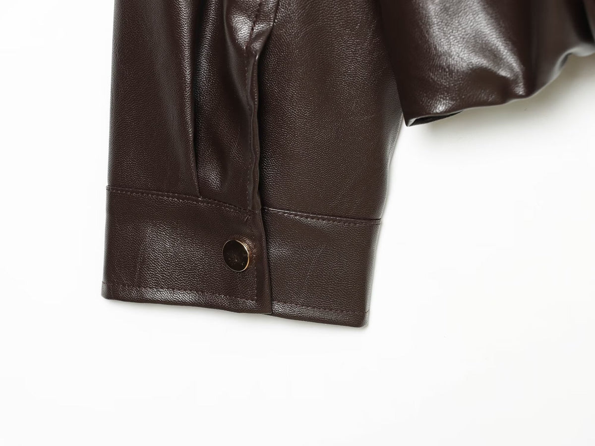 Women's leather effect standing collar pilot jacket Coat