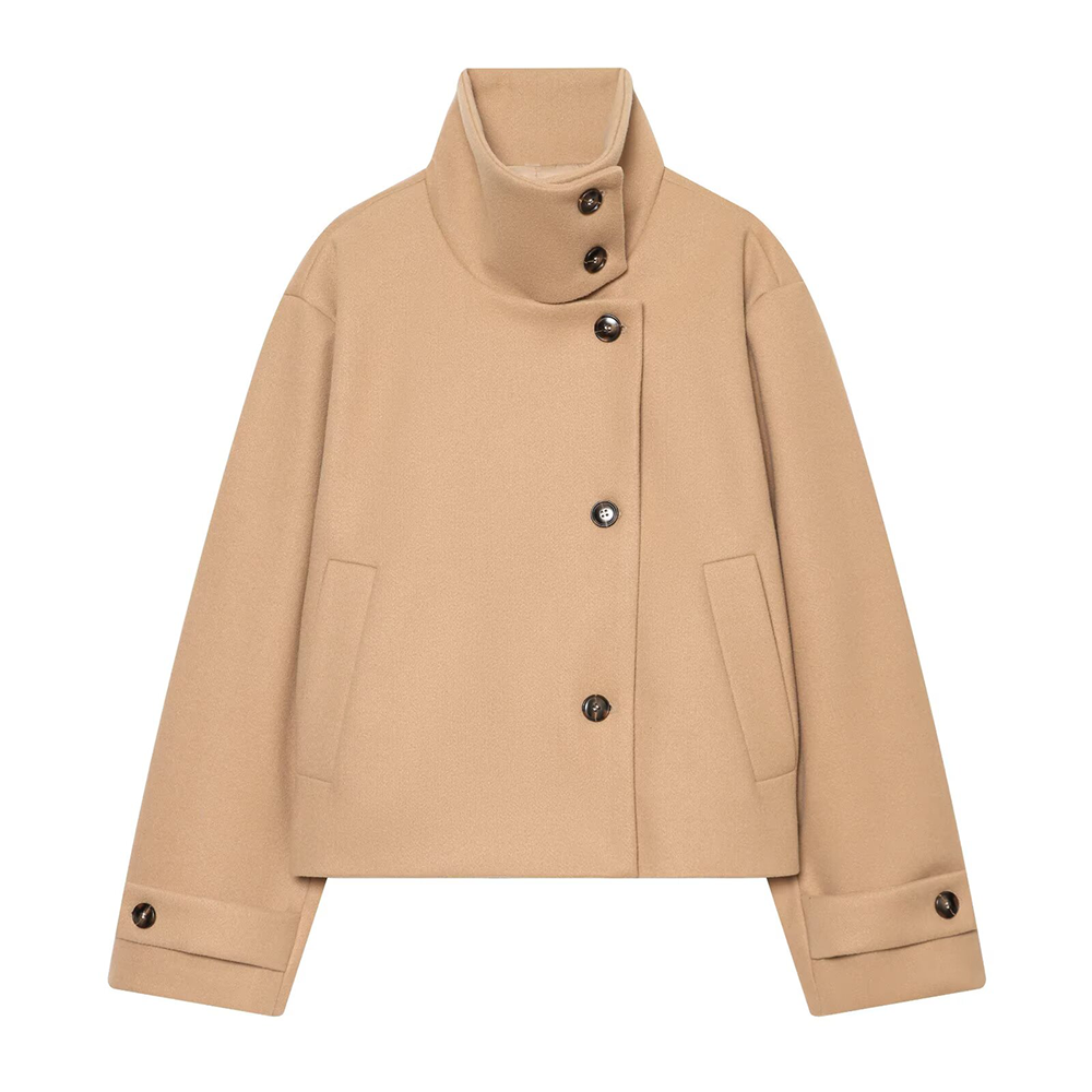 Women's new multi-color stand collar buttoned Coat