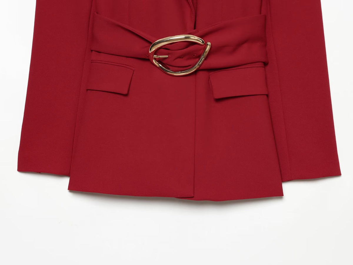 suit Women's 2 pieces buckle belt decoration slim Blazer Coat+pants