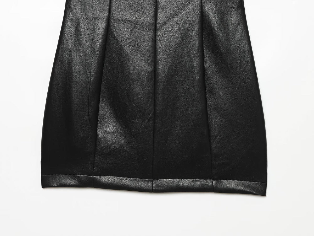 Women's with shoulder pads leather effect mini dress