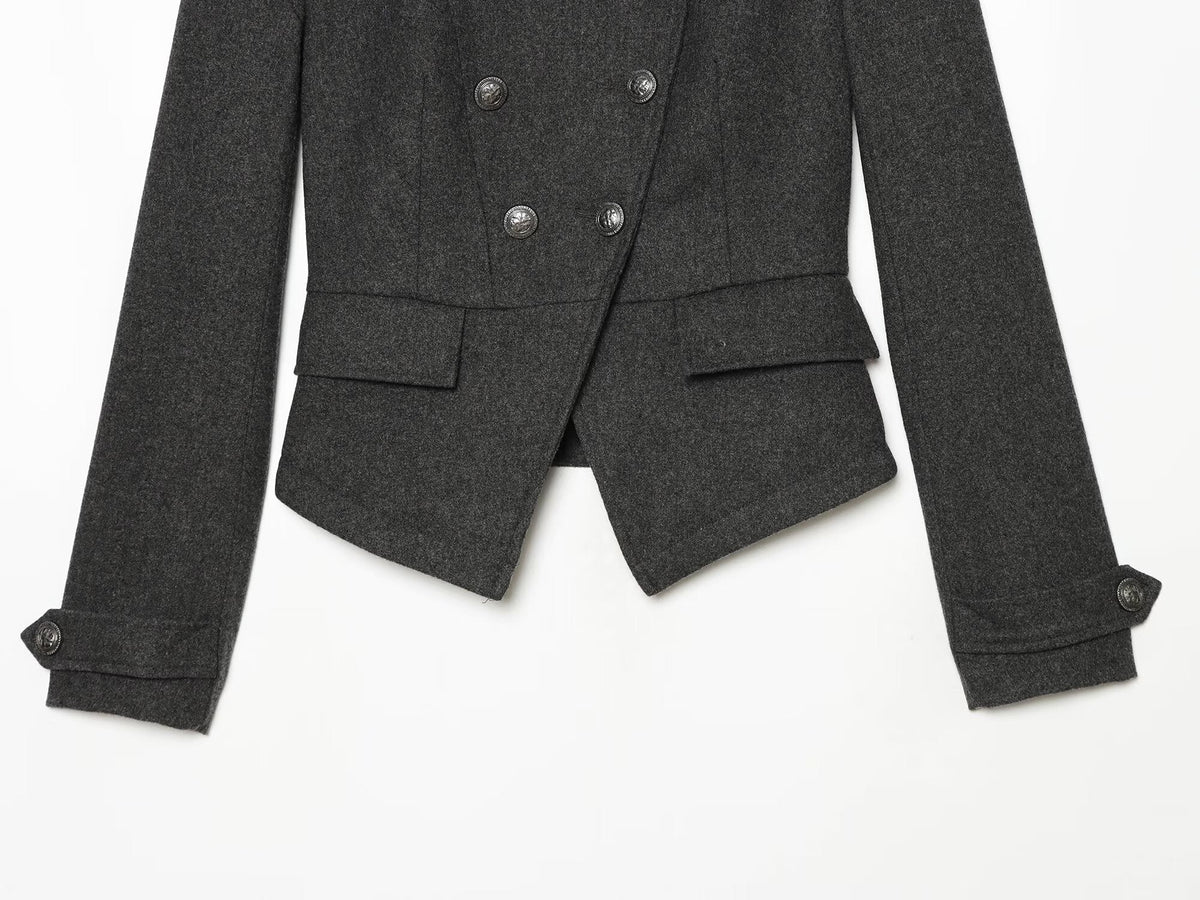 Women's slim double breasted high stand collar Coat