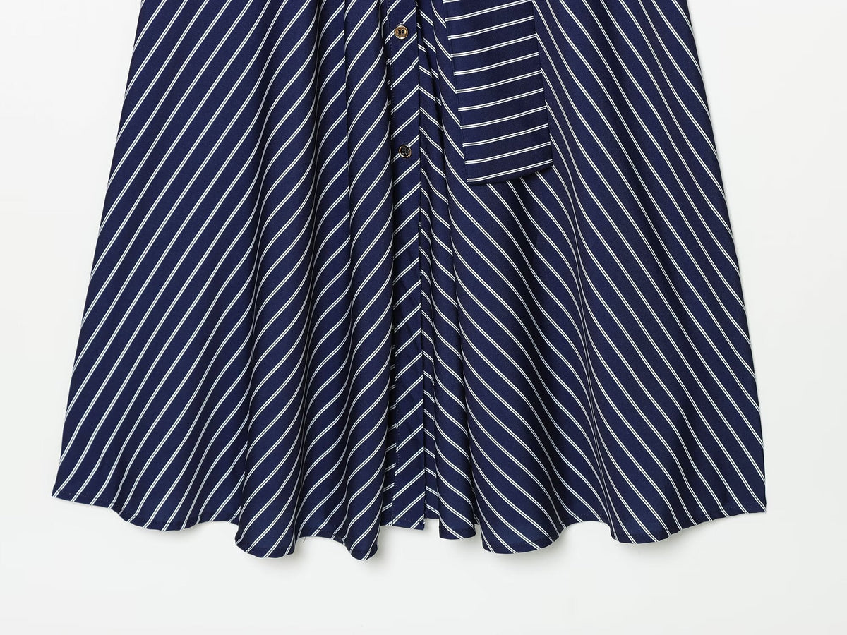 Women's with belt striped shirt style dress