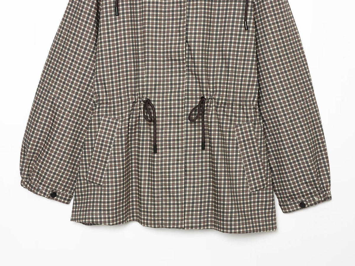 Women's loose plaid hooded jacket Coat