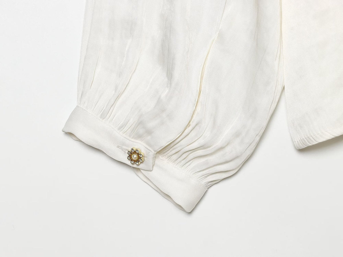 Women's bow decoration casual draped shirt