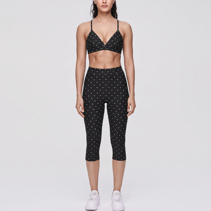 Women's new running pants cropped trousers hanging neck sports bra yoga suit.