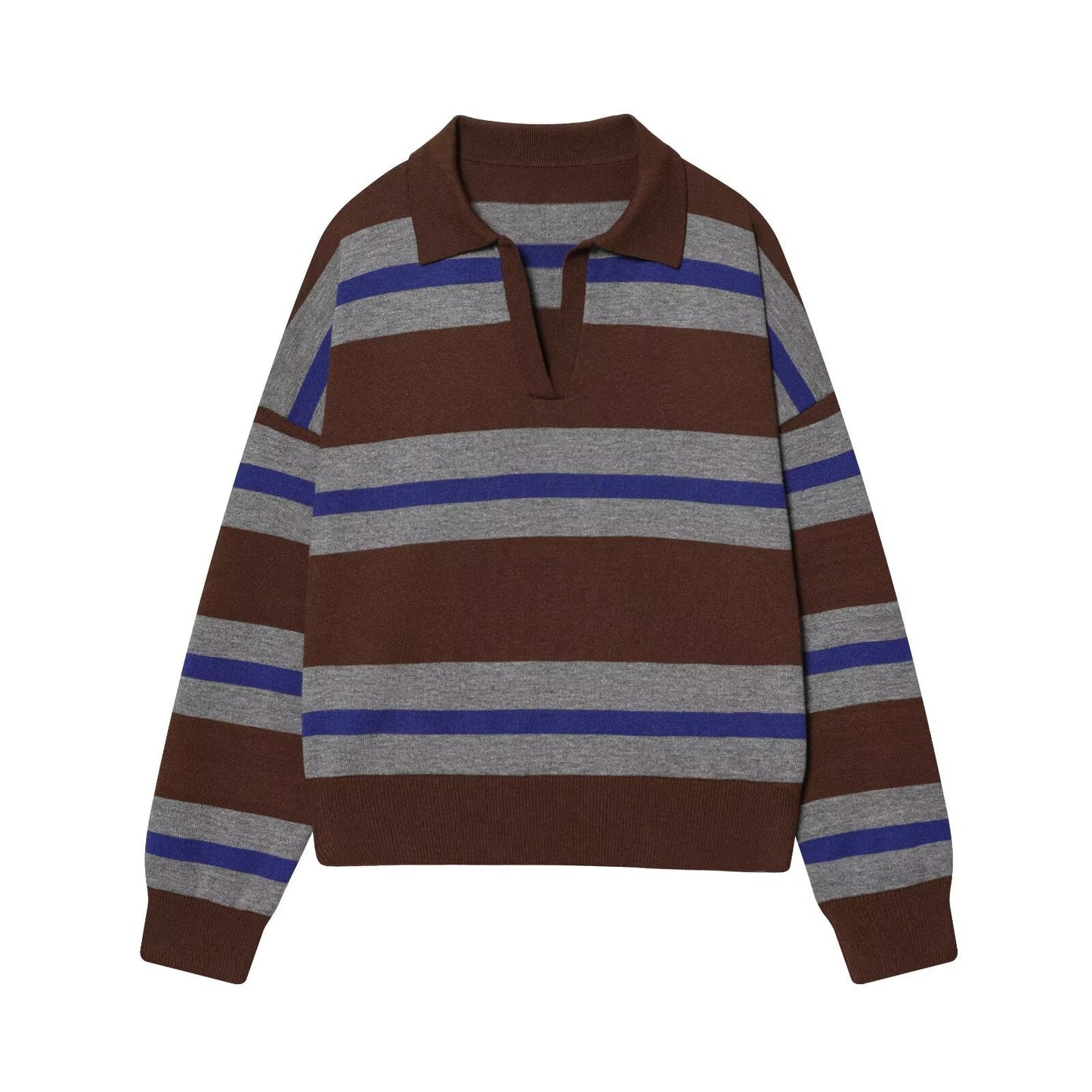 Women's casual striped knitted polo shirt