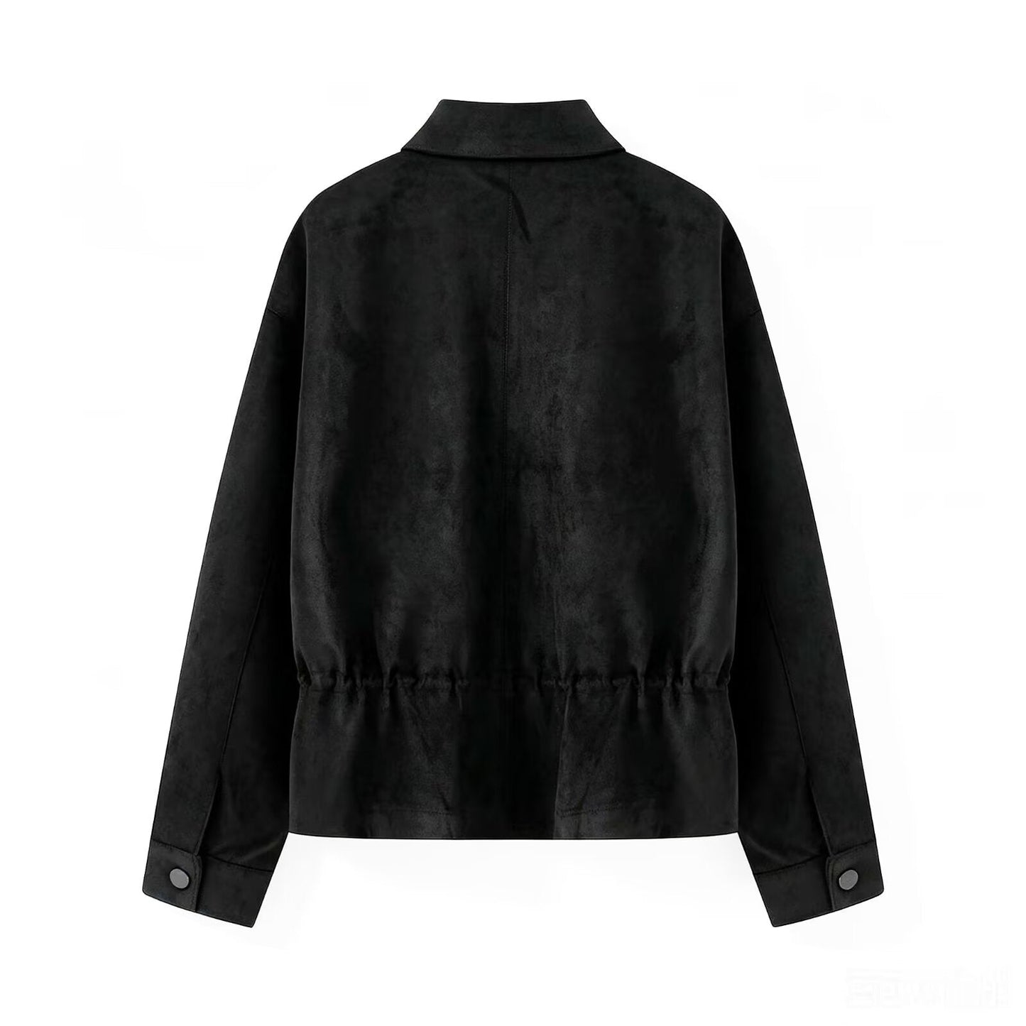 Women's suede textured waist cinched retro jacket
