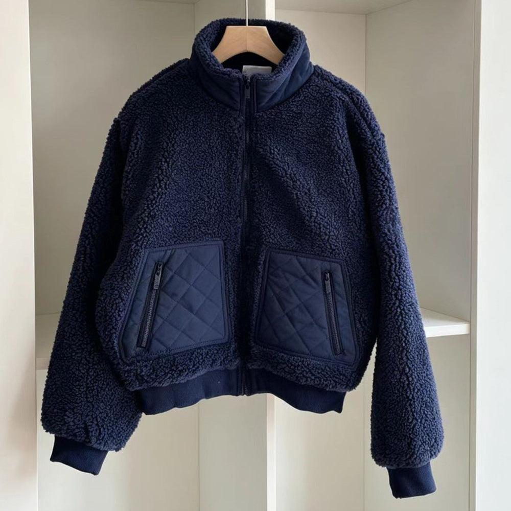 Women's Autumn and Winter New Fashion Joker Warm Cashmere Collar Short Thick Zipper Coat.