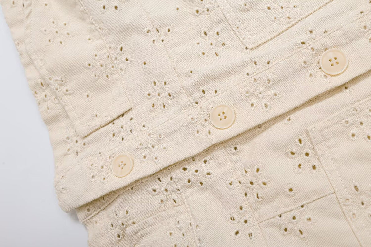 Women's flip pocket decoration hollow jacket Coat