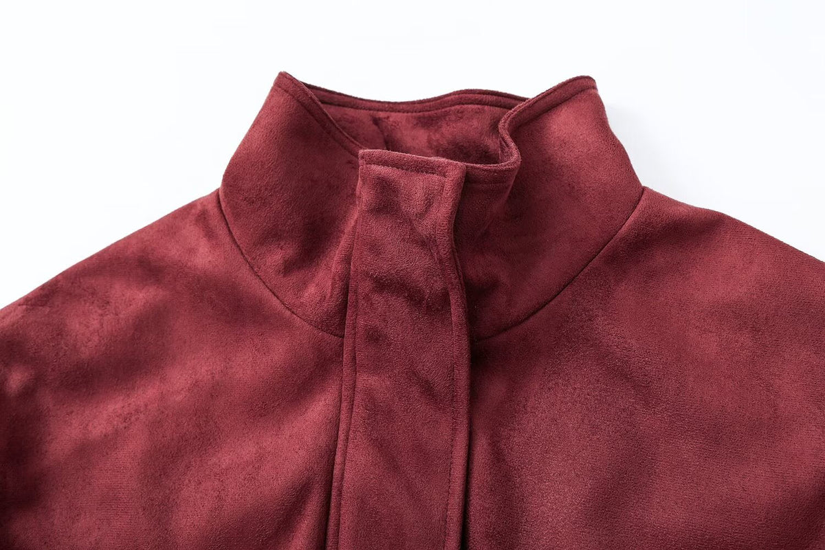 Women's with belt Anti suede leather effect jacket Coat