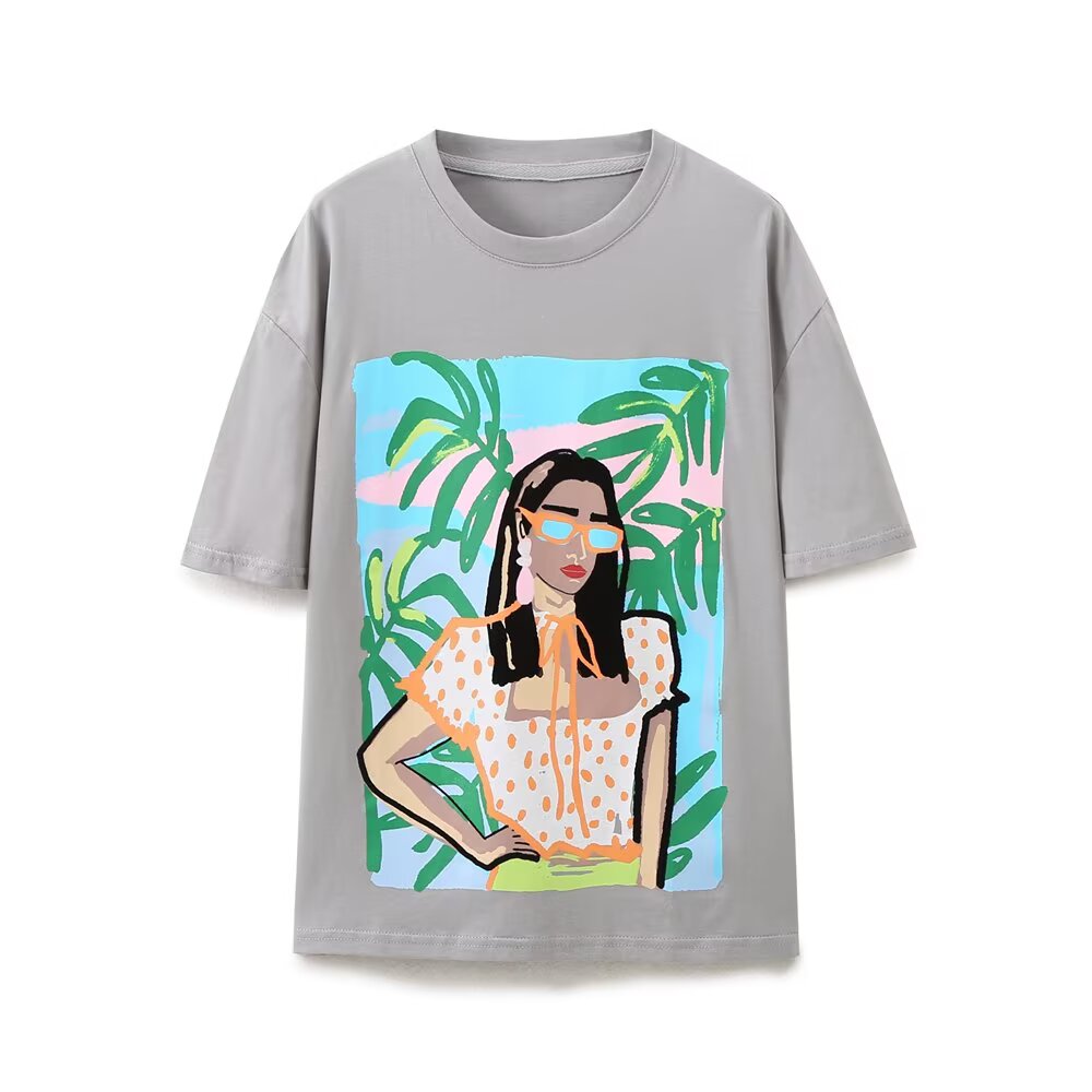 2026 multi-color printed letter T-shirt women short sleeved O-neck loose T-shirt