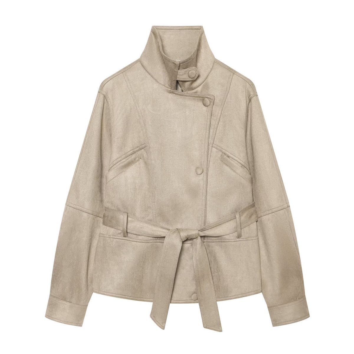Women's with belt suede short slim jacket Coat
