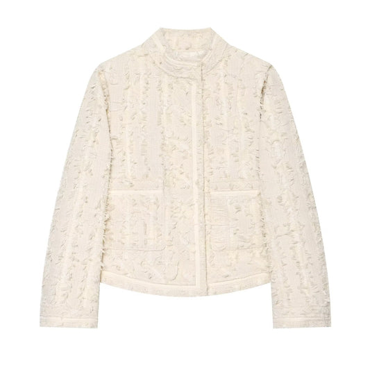 Women's casual high neck jacquard Coat