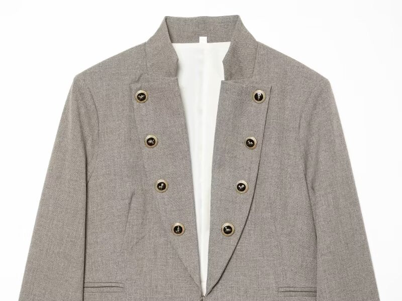 Women's flip button decoration slim Blazer Coat