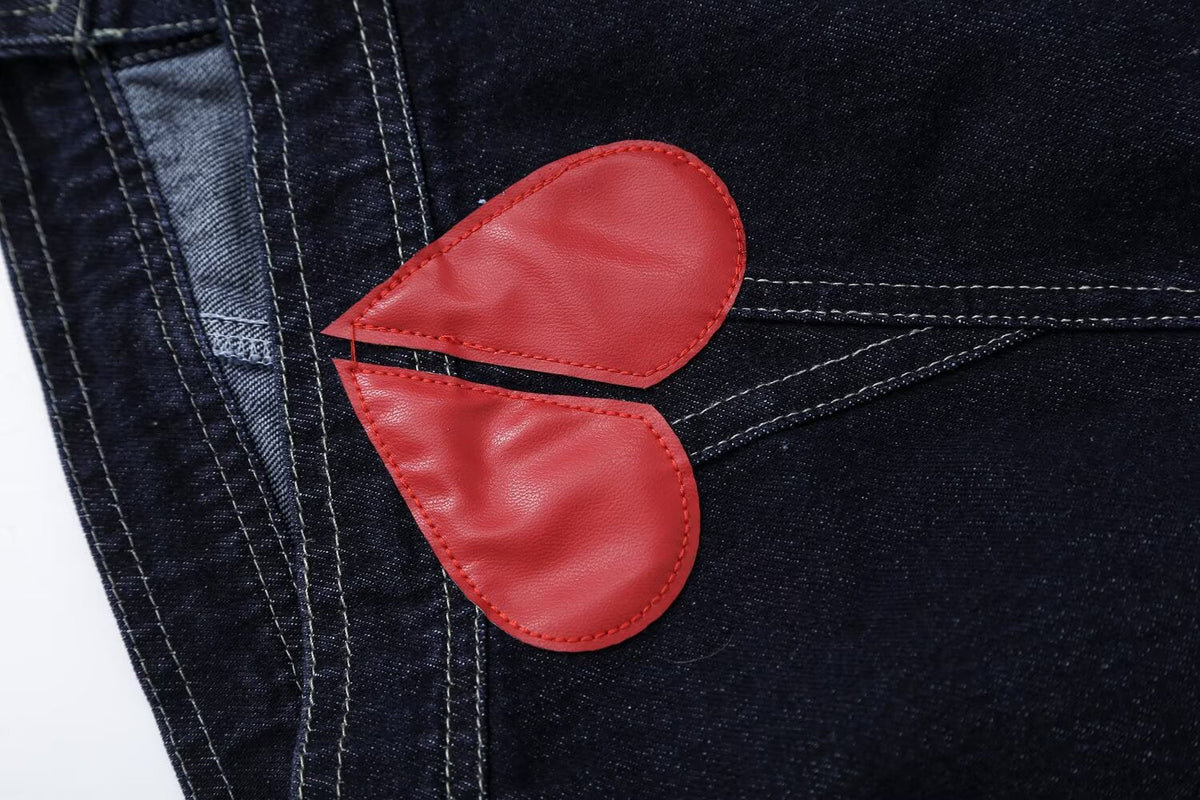suit Women's 2 pieces embroidered heart-shaped decorative denim jacket+jeans