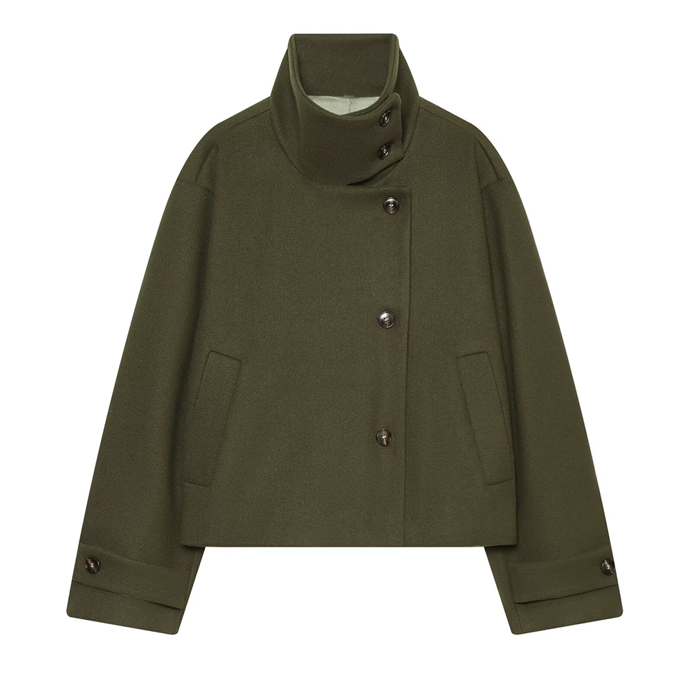 Women's new multi-color stand collar buttoned Coat