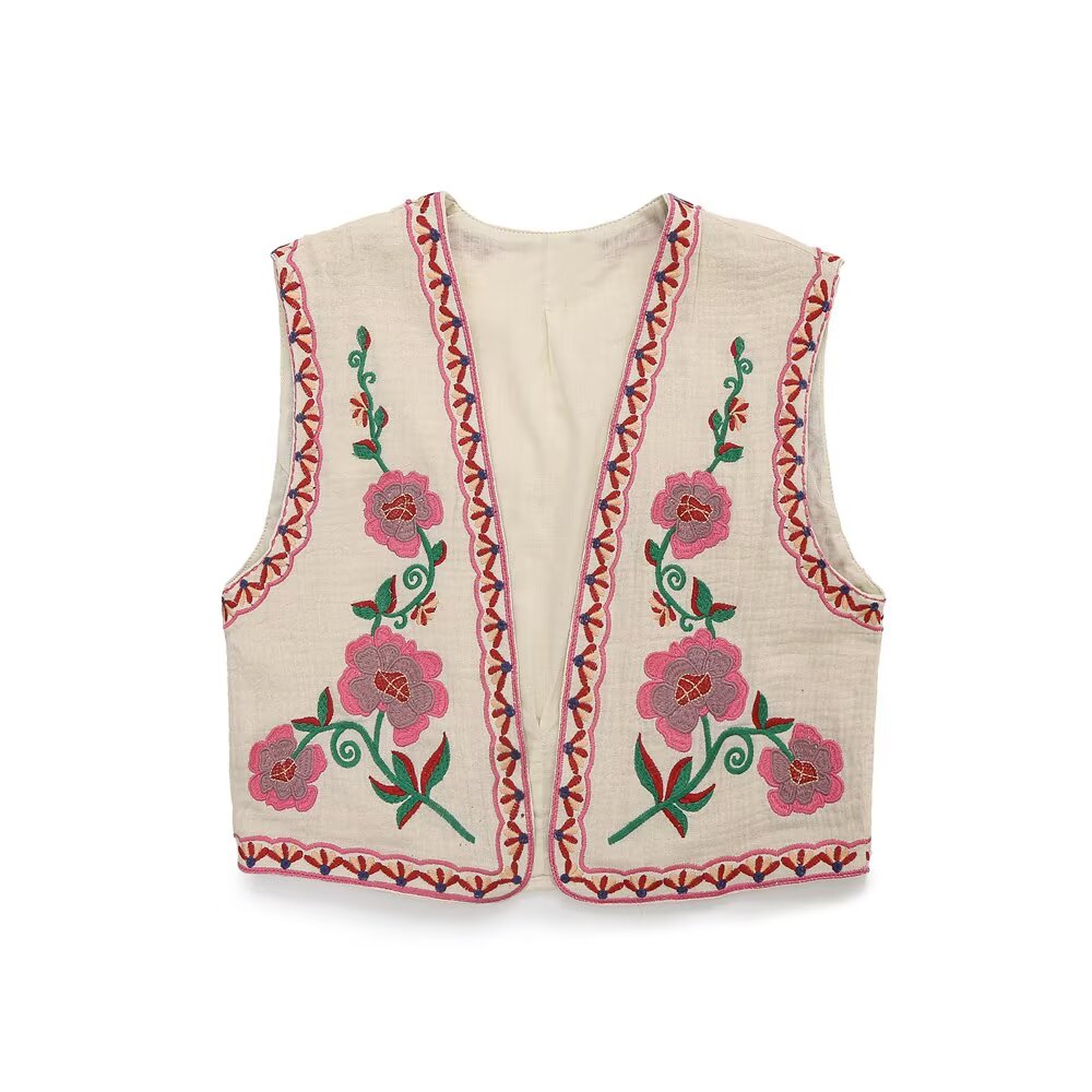 Women's floral embroidery decorative short vest