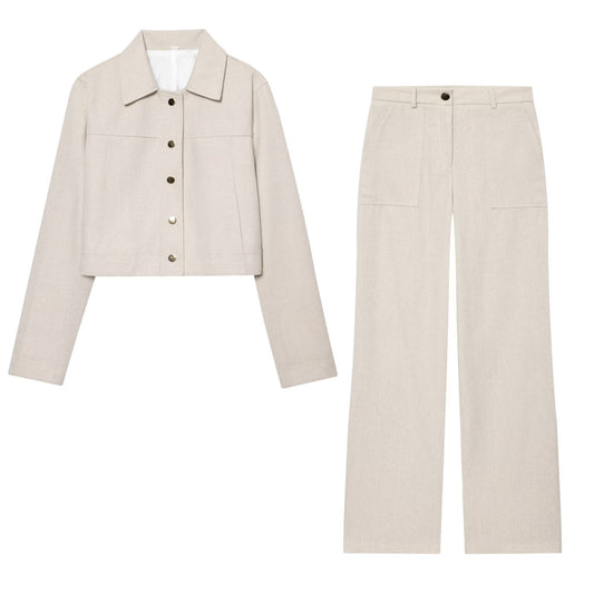 Women's new fashion short single breasted lapel jacket Coat+Pants suit
