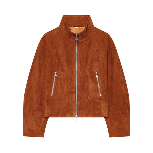 Women's faux leather stand collar jacket Coat