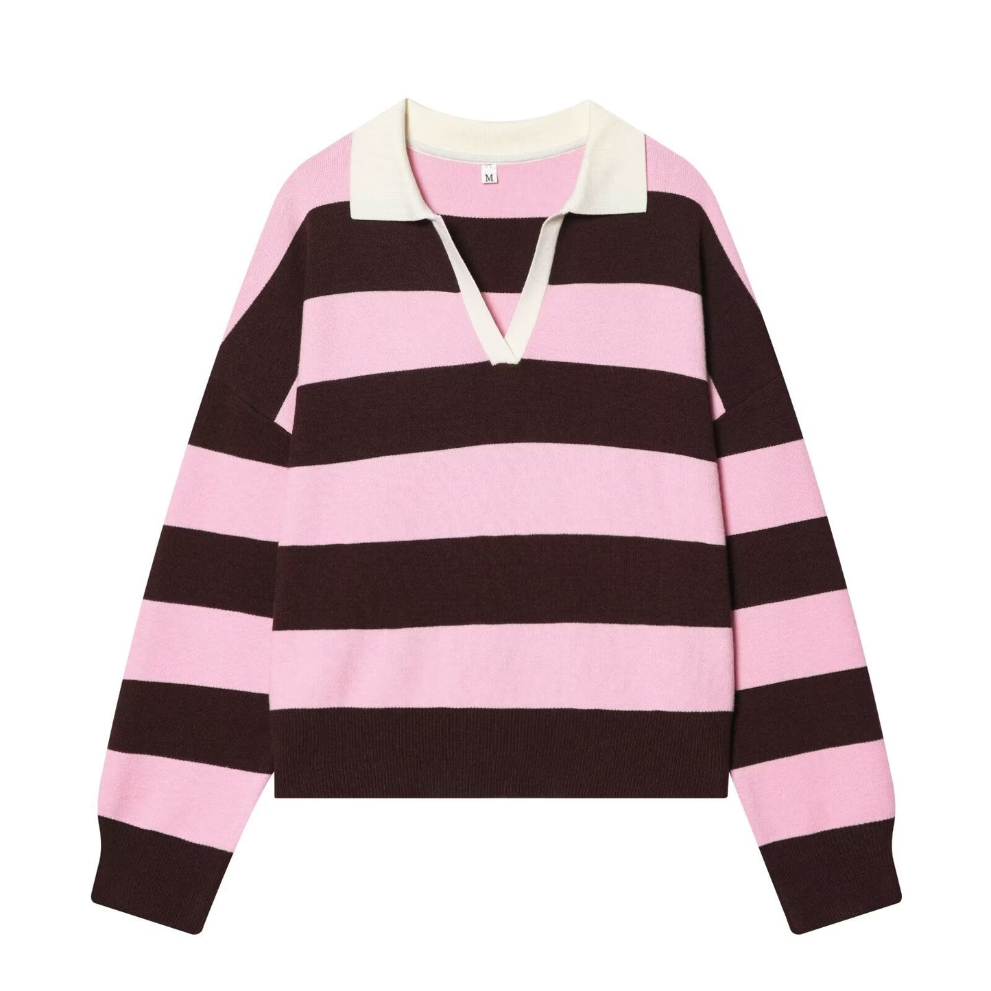 Women's casual striped knitted polo shirt