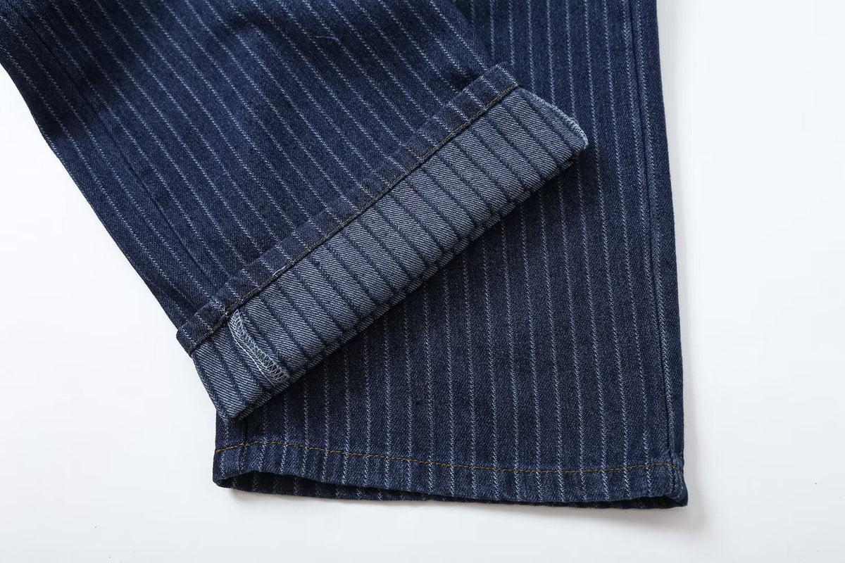 suit Women's 2 pieces short denim striped Coat+straight low rise jeans