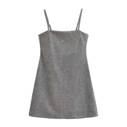 Women's new fashion tight backless shiny suspender mini dress