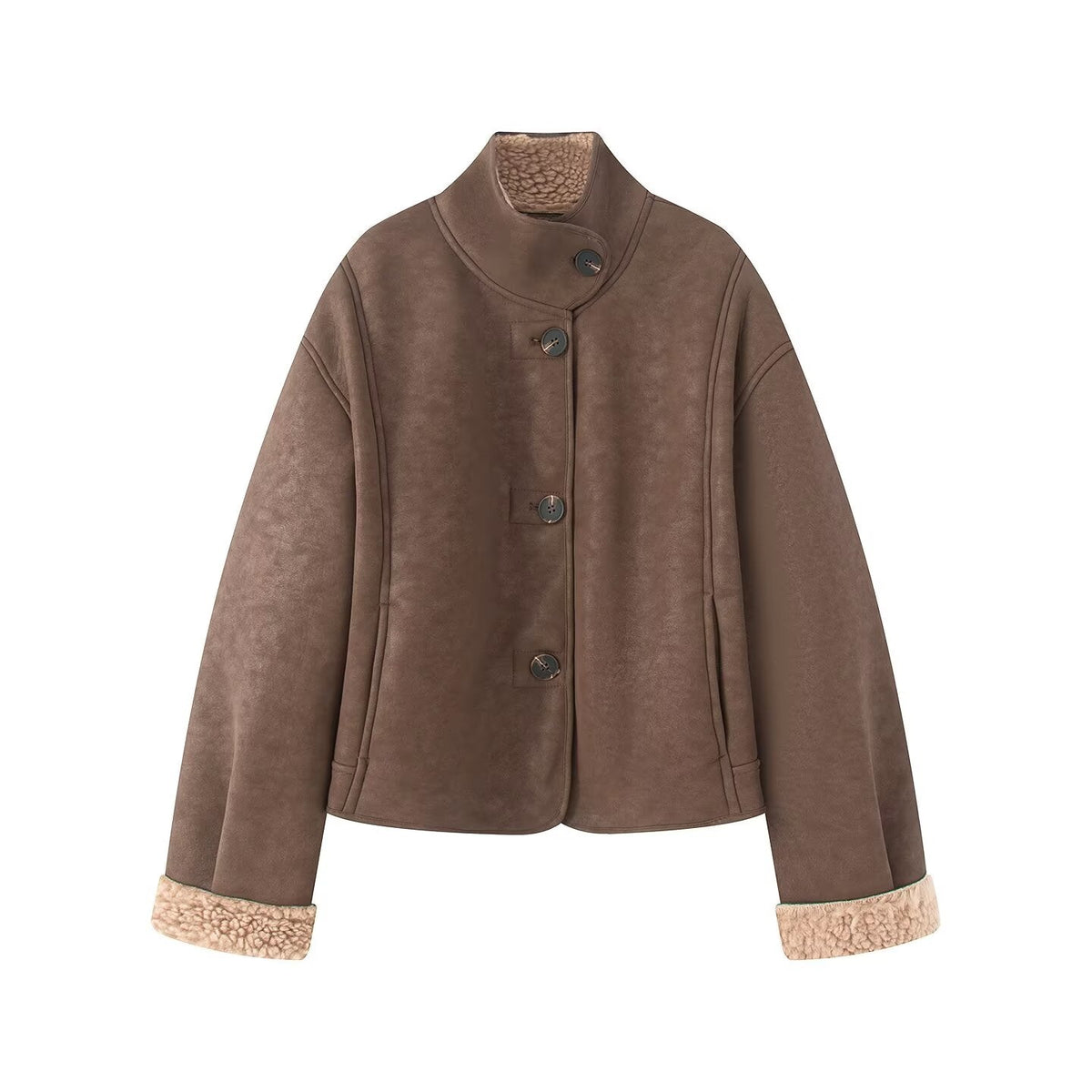 Women's casual double-sided Fur Leather jacket Coat