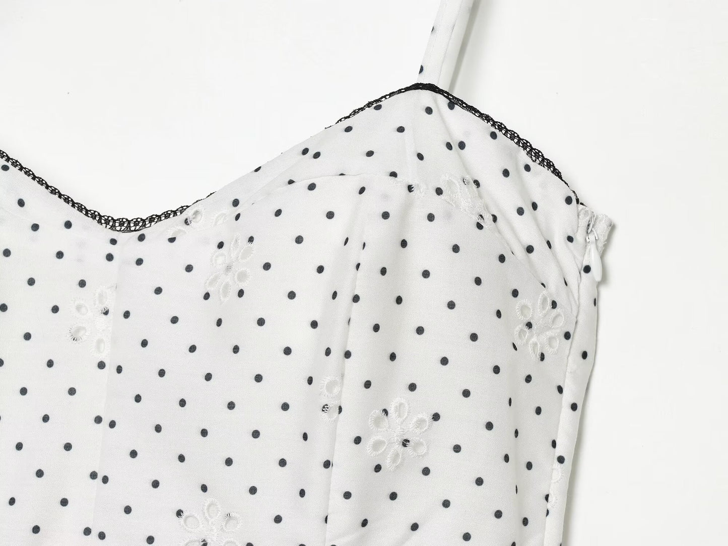 Women's hollowed out embroidered polka dot MIDI dress