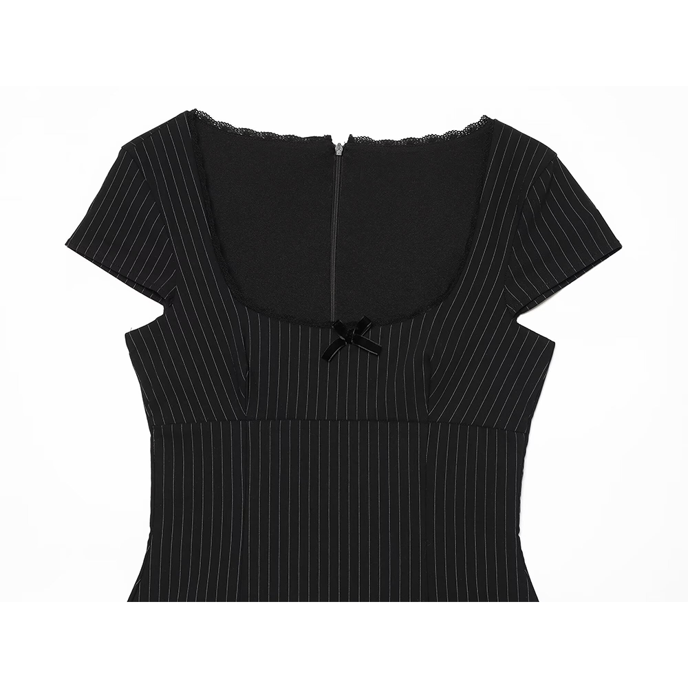 Women's bow decoration striped mini dress