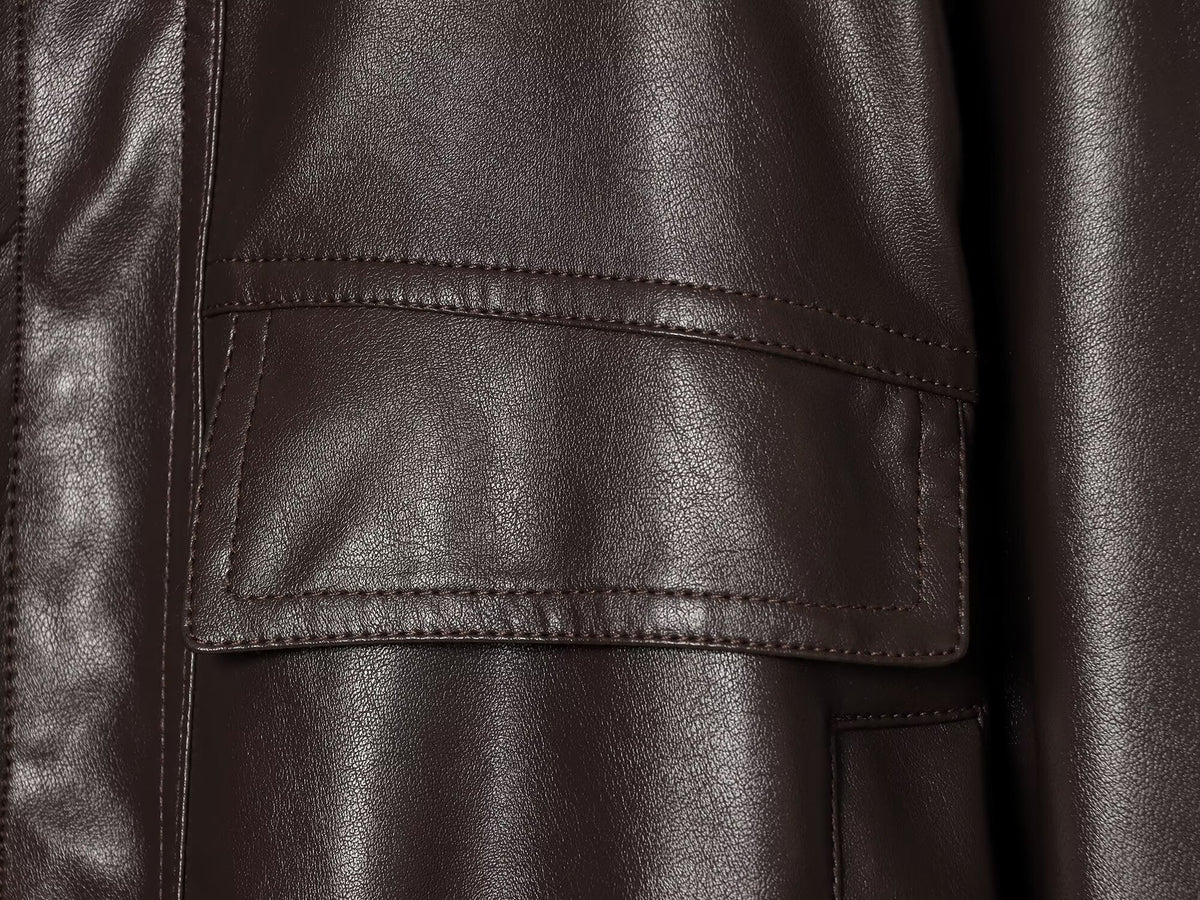 Women's casual short imitation leather jacket Coat