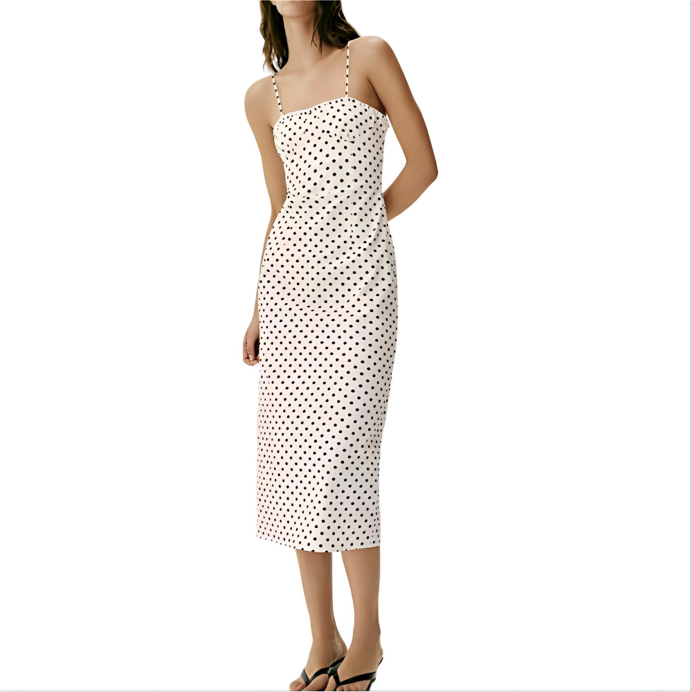 Women's tight corset style polka dot MIDI dress