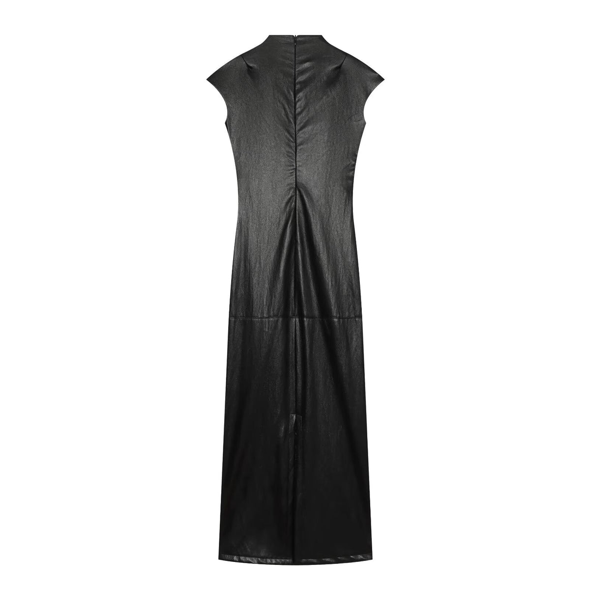 Women's black slim leather effect MIDI dress