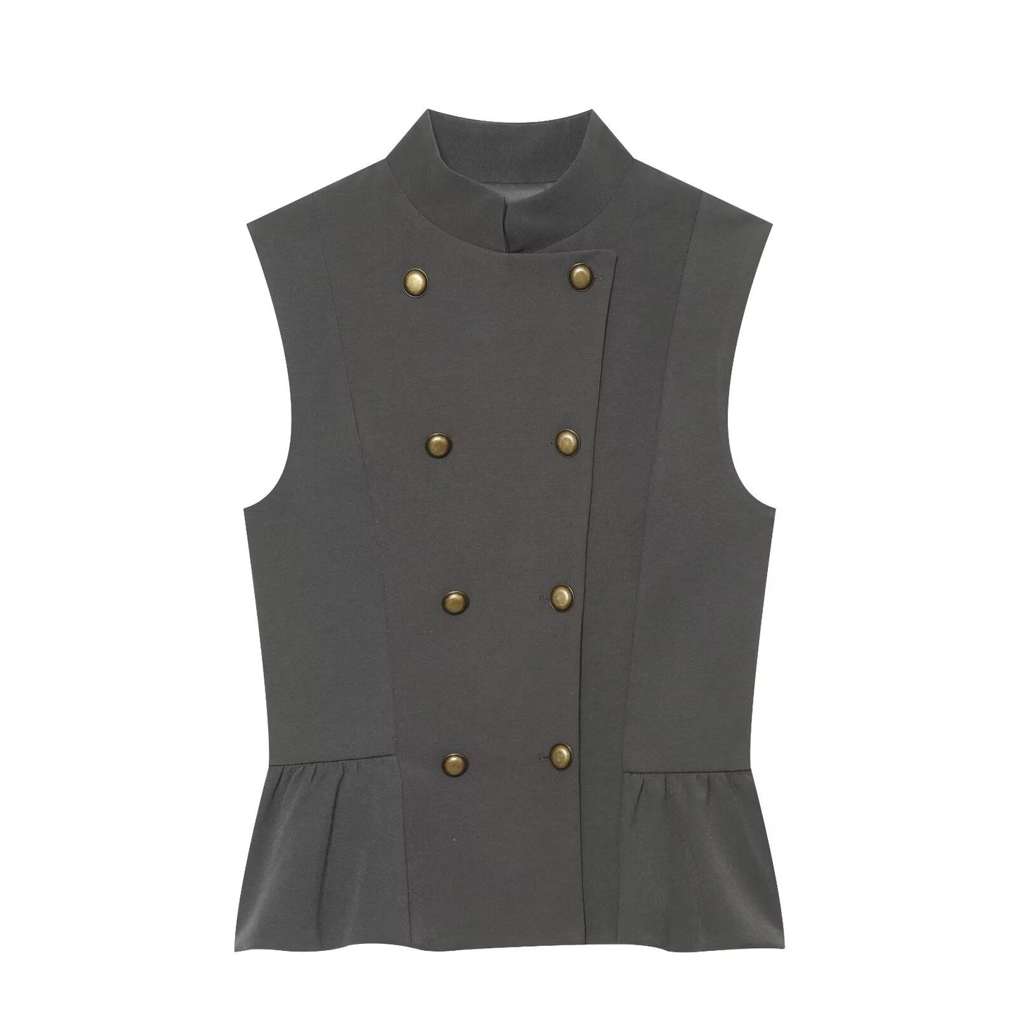 Women's Buckle decoration Ruffled vest style top