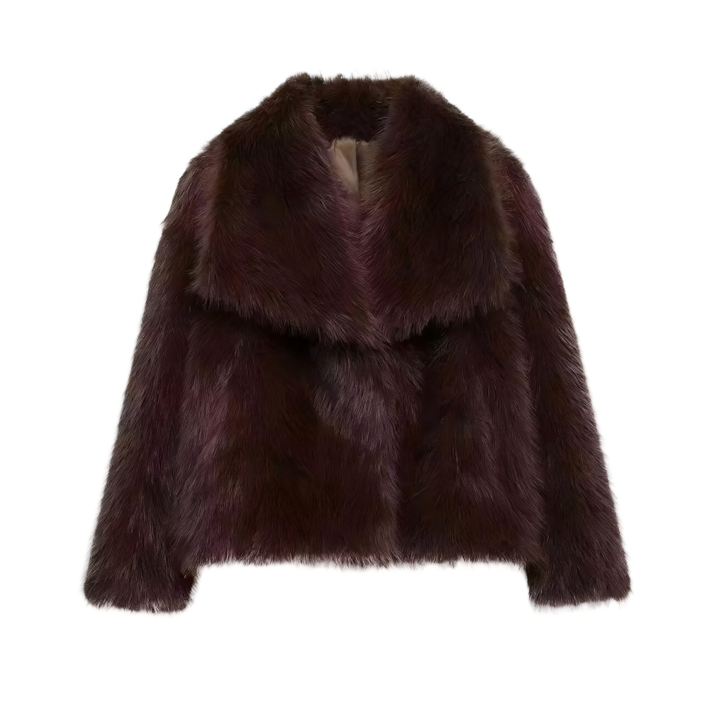 Women's artificial fur effect lapel jacket coat
