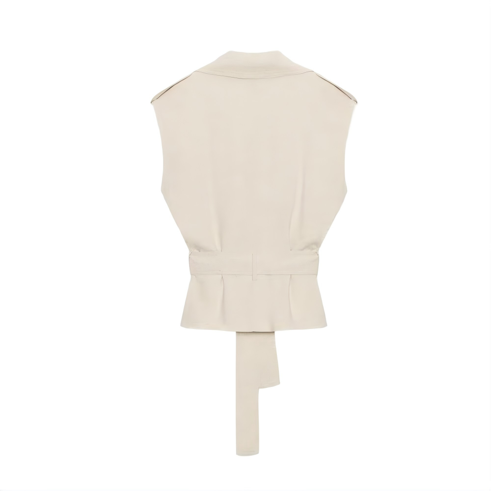 Women's with Belt sleeveless linen blend vest
