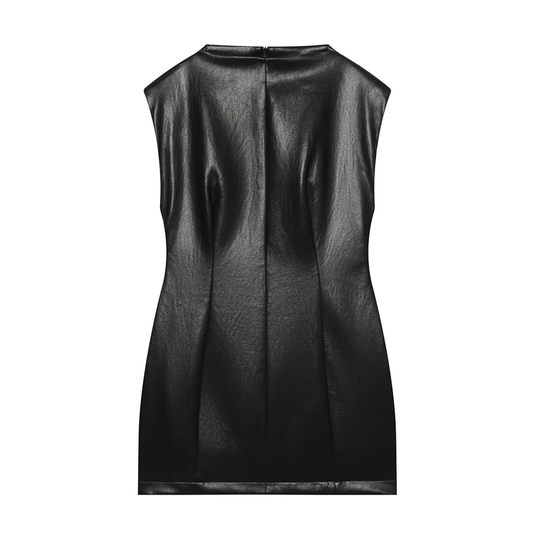 Women's with shoulder pads leather effect mini dress