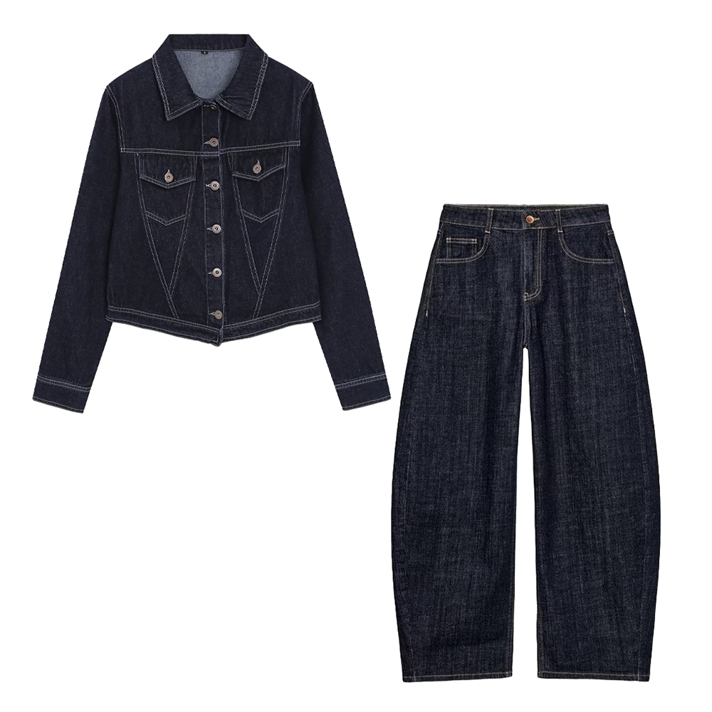 suit Women's 2 pieces embroidered heart-shaped decorative denim jacket+jeans