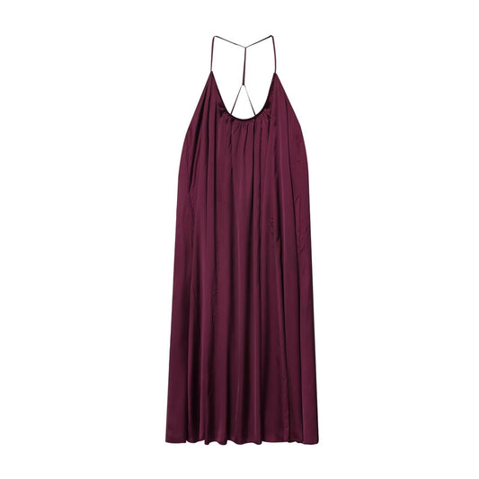 Women's New Fashion Loose Satin Texture suspender Midi Dress