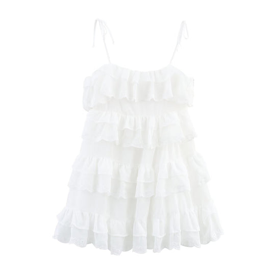 Women's new fashion layered decoration embroidered suspender dress